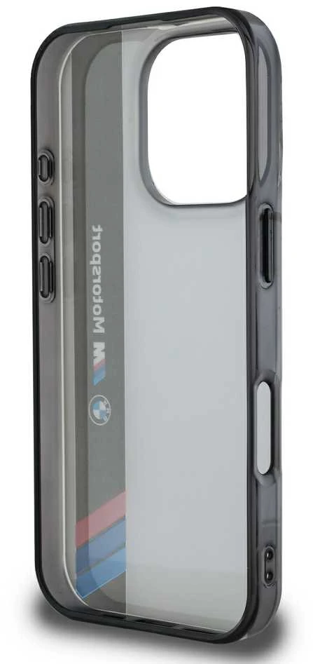 BMW BMHCP16L23HTFEG Apple iPhone 16 Pro 6.3″ pilkas kietas dėklas Motorsport IML Vertical Stripe