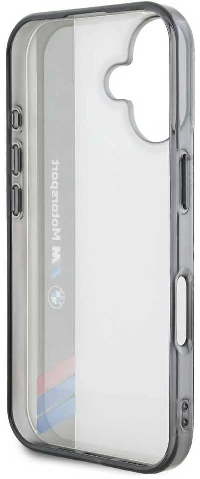 BMW BMHCP16S23HTFEG Apple iPhone 16 6.1″ pilkas kietas dėklas Motorsport IML Vertical Stripe