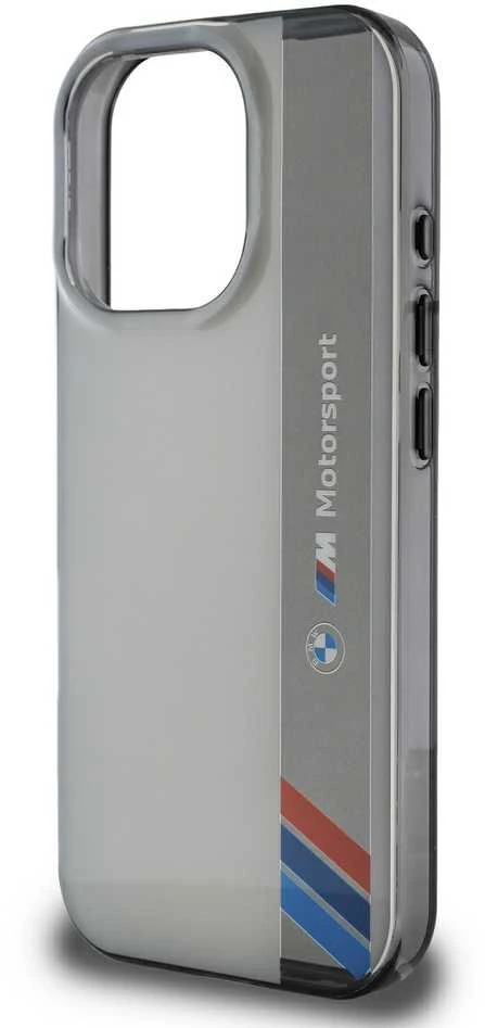 BMW BMHCP16L23HTFEG Apple iPhone 16 Pro 6.3″ pilkas kietas dėklas Motorsport IML Vertical Stripe