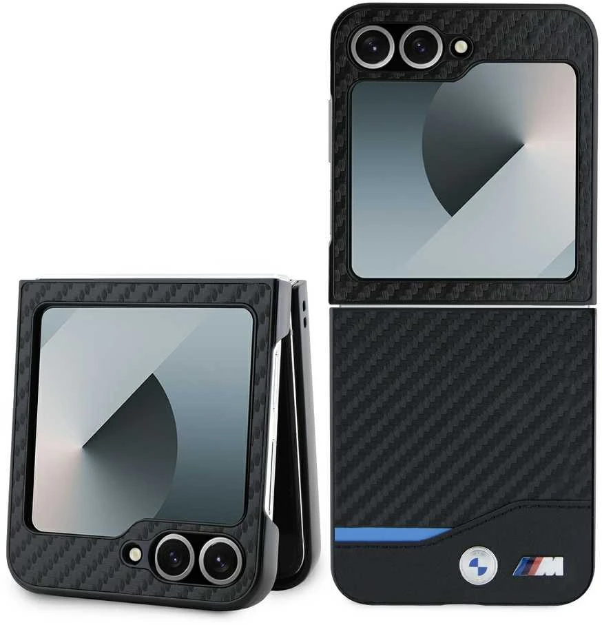 BMW BMHCZF622NBCK Z Flip6 F741 juodos spalvos kietas dėklas Carbon Mėlyna Line