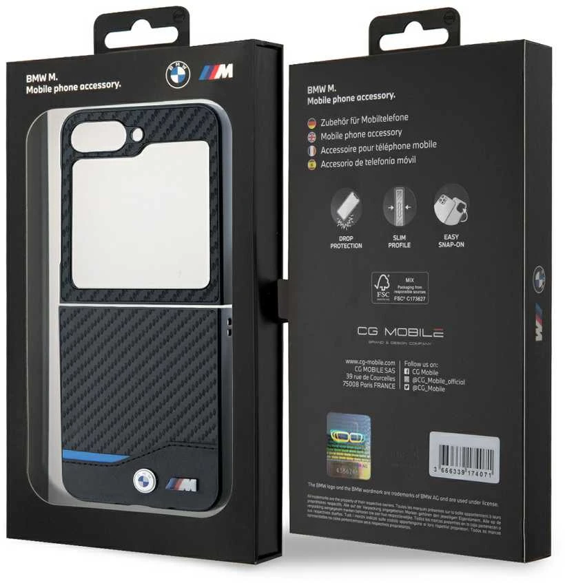 BMW BMHCZF622NBCK Z Flip6 F741 juodos spalvos kietas dėklas Carbon Mėlyna Line