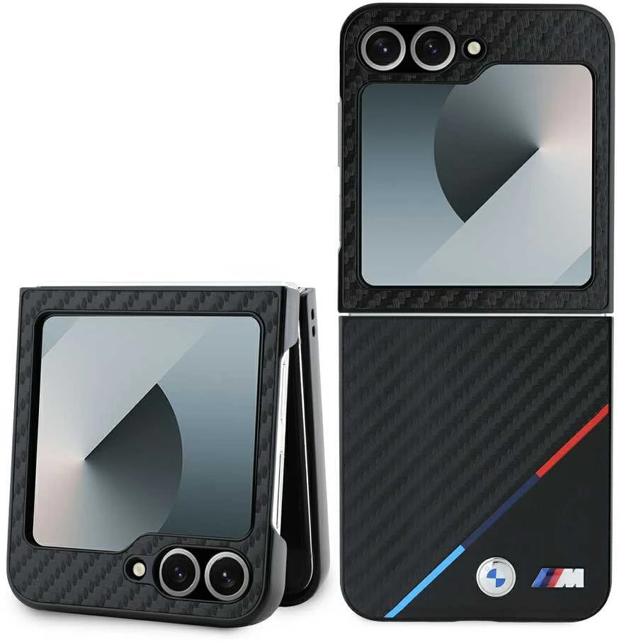 Dėklas BMW BMHCZF623 PUDTK Z Flip6 F741 juodos spalvos kietas dėklas Carbon Tricolor
