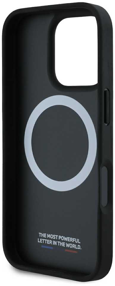 BMW M PU Carbon Tricolor Stripe MagSafe Apple iPhone 16 Pro Max dėklas telefonui juodos spalvos