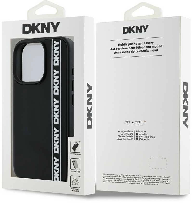 DKNY 3D Rubber Repeat Logo Line Apple iPhone 16 Pro Max dėklas telefonui juodos spalvos