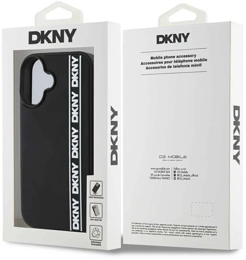 DKNY 3D Rubber Repeat Logo Line Apple iPhone 16 dėklas telefonui juodos spalvos