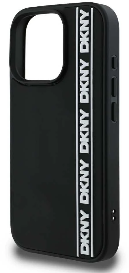 DKNY 3D Rubber Repeat Logo Line Apple iPhone 16 Pro Max dėklas telefonui juodos spalvos