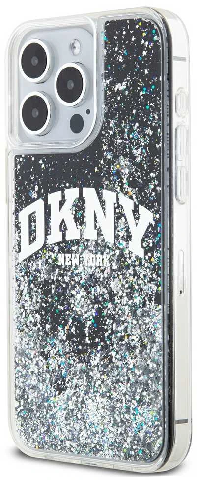 DKNY DKHCP12MLBNAEK Apple iPhone 12 12 Pro 6.1″ juodos spalvos kietas dėklas Liquid Glitter Big Logo