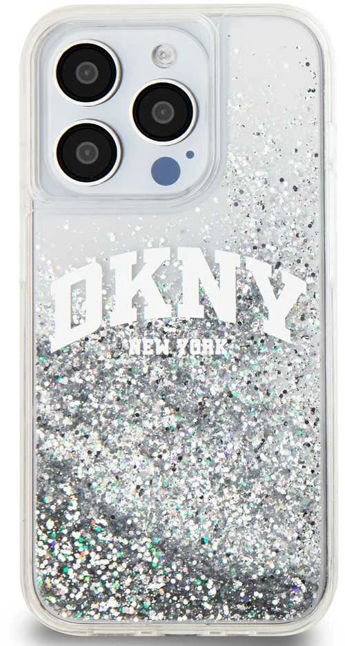 Apple iPhone 15 Pro DKNY dėklas Liquid Glitter Big Logo (DKHCP15LLBNAET) baltos spalvos