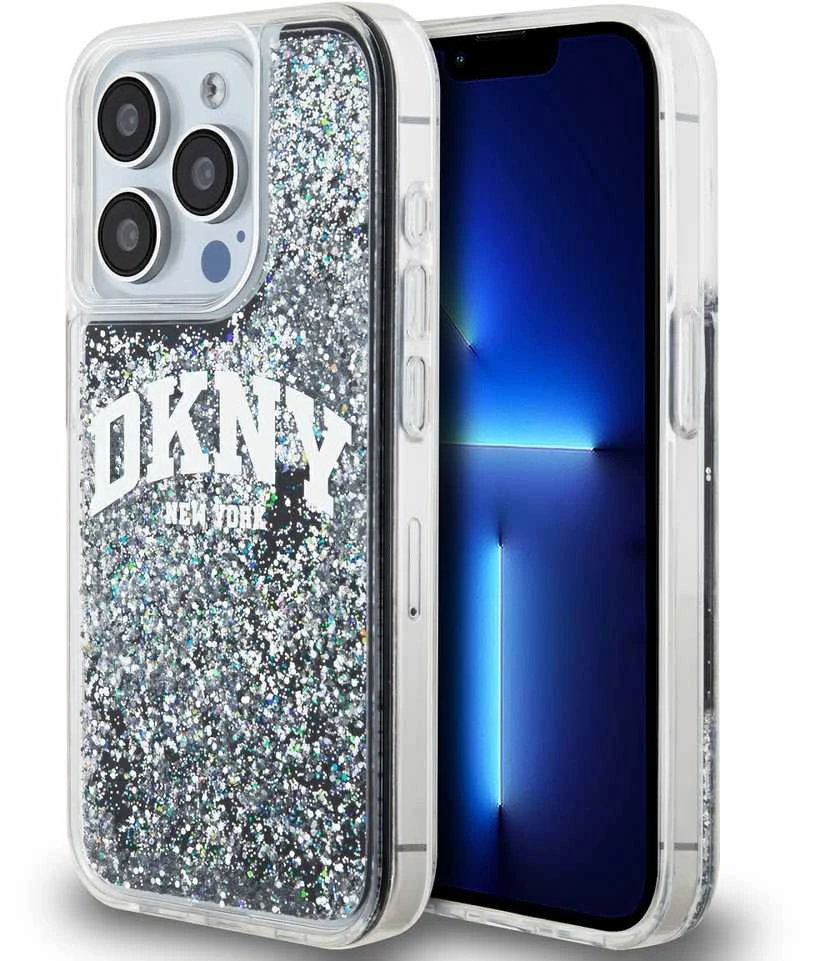 Apple iPhone 15 Pro DKNY dėklas Liquid Glitter Big Logo (DKHCP15LLBNAEK) juodos spalvos