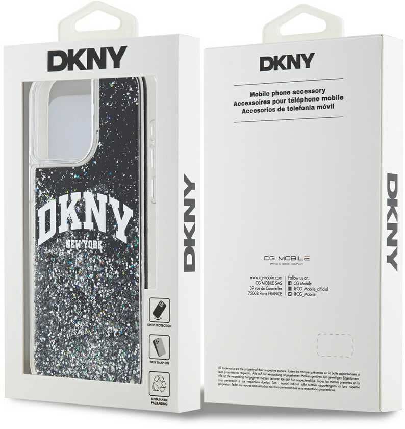 DKNY DKHCP12MLBNAEK Apple iPhone 12 12 Pro 6.1″ juodos spalvos kietas dėklas Liquid Glitter Big Logo