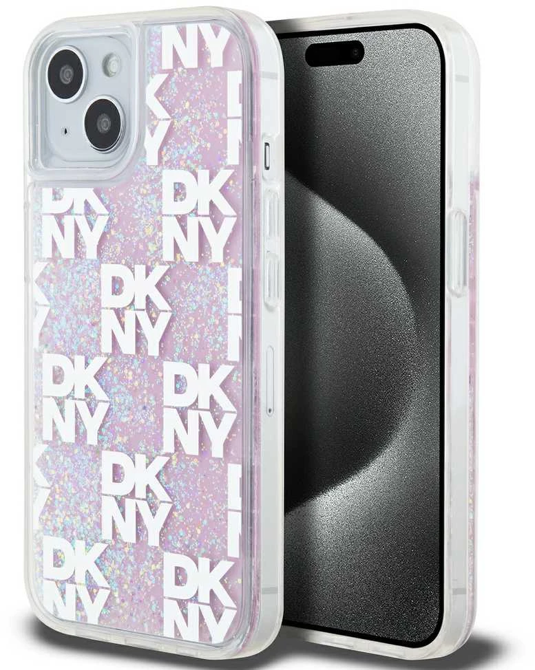 Apple iPhone 13 / 14 / 15 DKNY dėklas Liquid Glitter Multilogo (DKHCP15SLCPEPP) rožinės spalvos