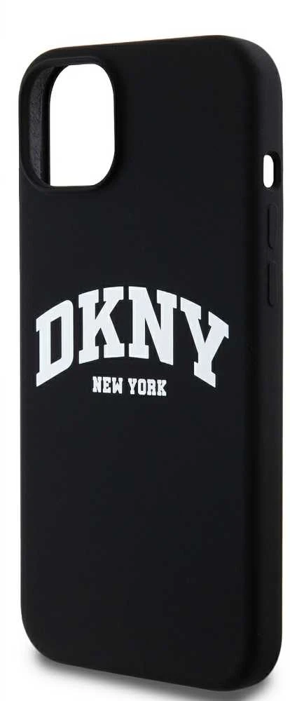 Apple iPhone 14 Plus / 15 Plus DKNY dėklas Liquid Silicone Baltas Printed Logo MagSafe (DKHMP15MSNYACH) juodos spalvos