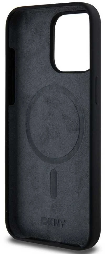 Apple iPhone 12 / 12 Pro DKNY dėklas Liquid Silicone Baltas Printed Logo MagSafe (DKHMP12MSNYACH) juodos spalvos