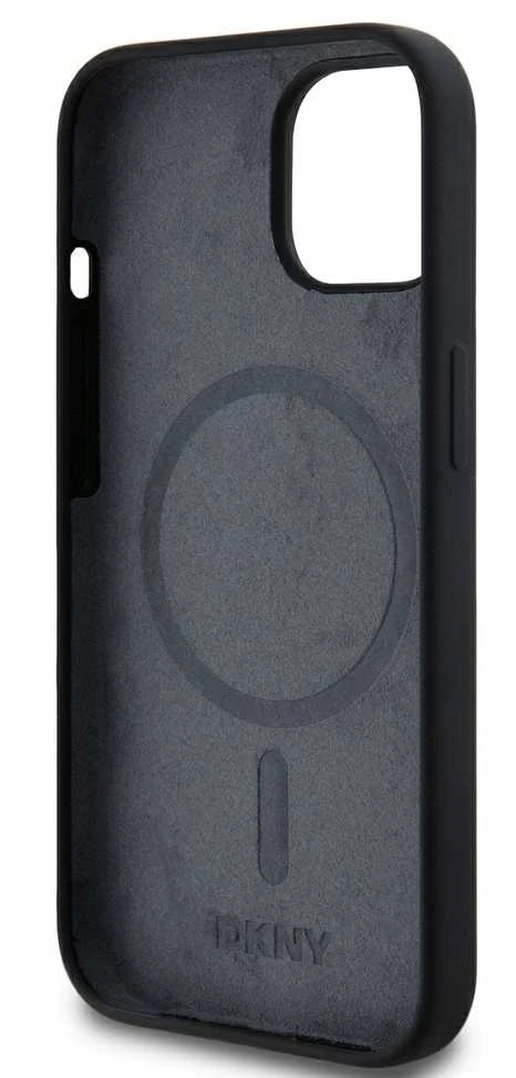 Apple iPhone 13 / 14 / 15 DKNY dėklas Skystas silikonas Baltas Printed Logo MagSafe DKHMP14SSNYACH