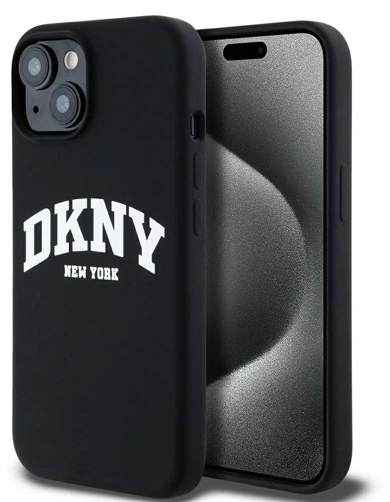 Apple iPhone 13 / 14 / 15 DKNY dėklas Skystas silikonas Baltas Printed Logo MagSafe DKHMP14SSNYACH