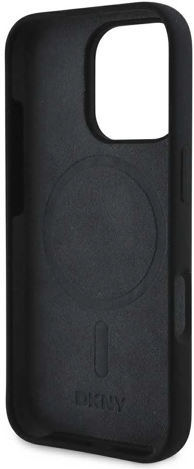 Apple iPhone 16 Pro Max DKNY Silicone Baltas Printed Logo MagSafe (DKHMP16XSNYACH) dėklas telefonui juodos spalvos