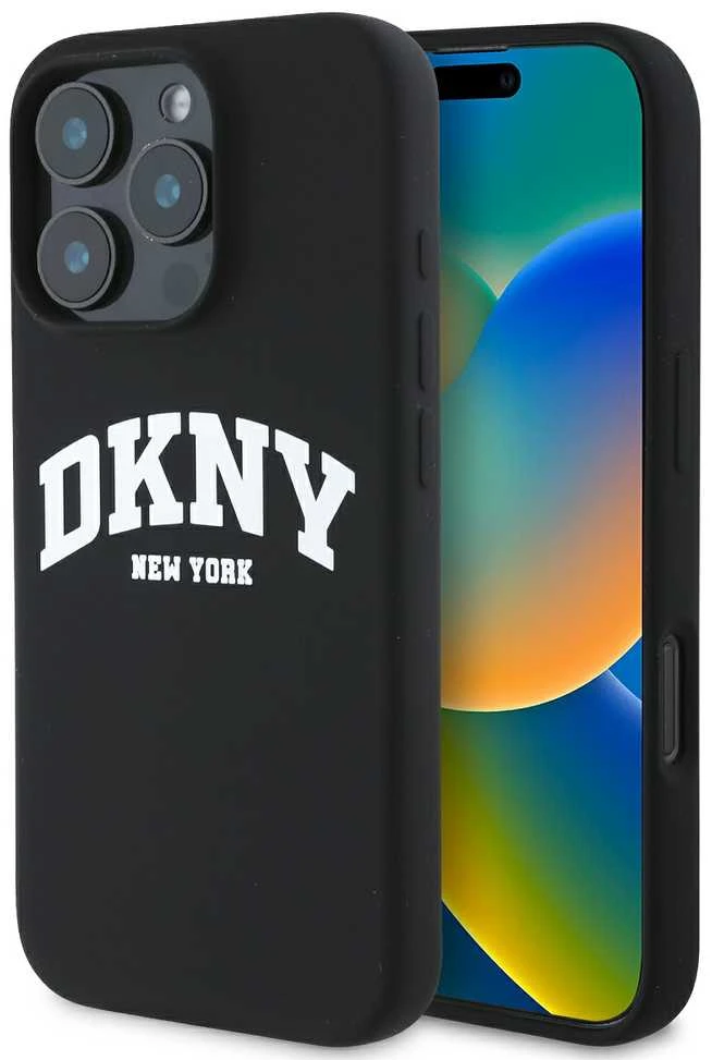 Apple iPhone 16 Pro Max DKNY Silicone Baltas Printed Logo MagSafe (DKHMP16XSNYACH) dėklas telefonui juodos spalvos
