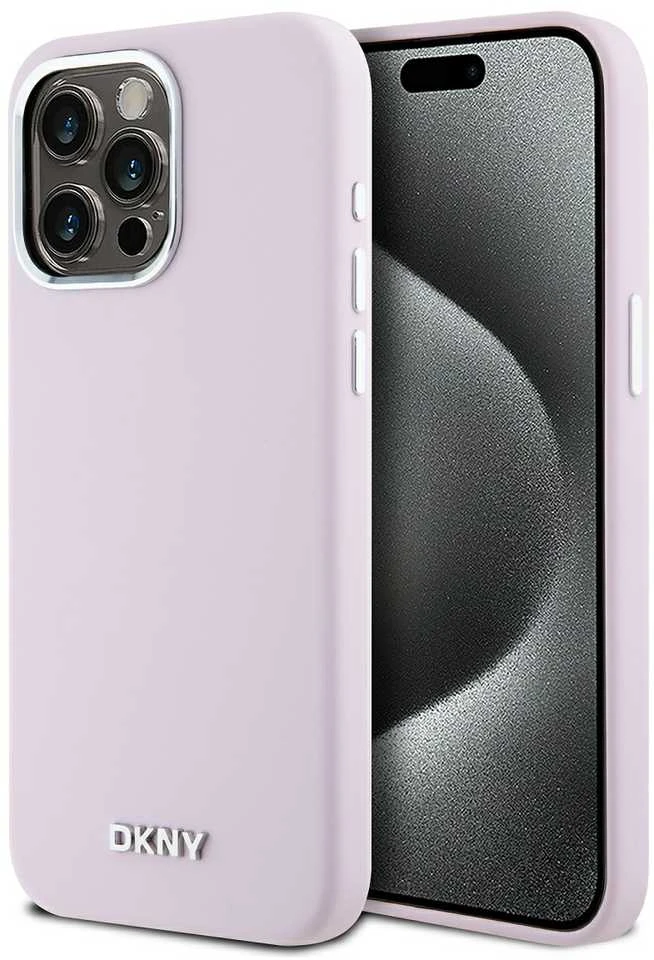 DKNY DKHMP15XSMCHLP Apple iPhone 15 Pro Max 6.7″ rožinės spalvos kietas dėklas Liquid Silicone Small Metal Logo MagSafe