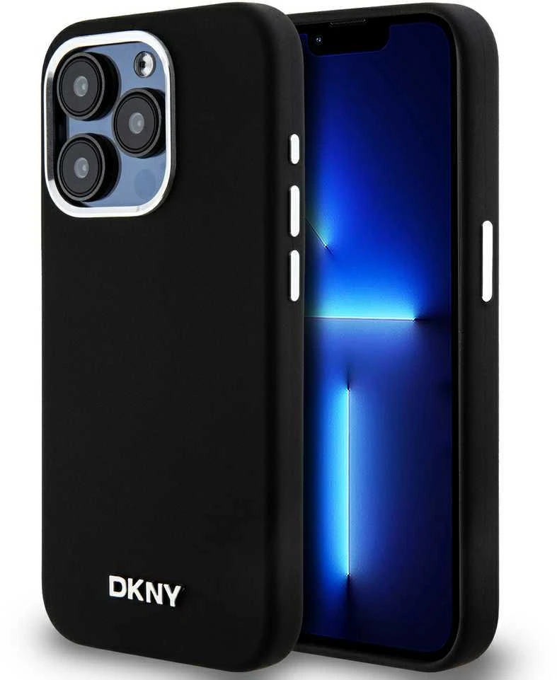 DKNY DKHMP15LSMCHLK Apple iPhone 15 Pro 6.1″ juodos spalvos kietas dėklas Liquid Silicone Small Metal Logo MagSafe
