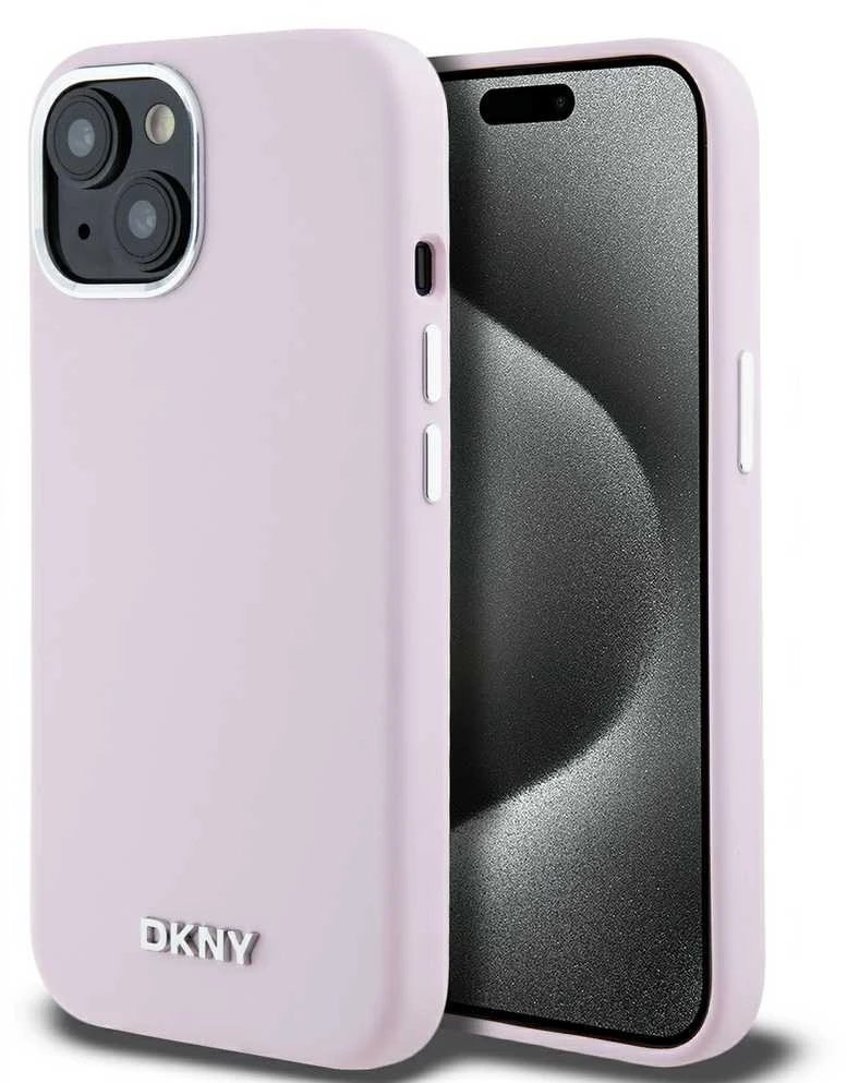 DKNY DKHMP15SSMCHLP Apple iPhone 15 14 13 6.1″ rožinės spalvos kietas dėklas Liquid Silicone Small Metal Logo MagSafe