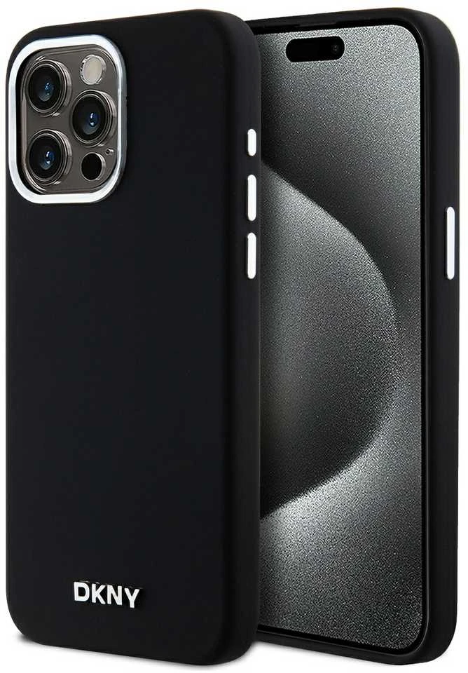 DKNY DKHMP15XSMCHLK Apple iPhone 15 Pro Max 6.7″ juodos spalvos kietas dėklas Liquid Silicone Small Metal Logo MagSafe