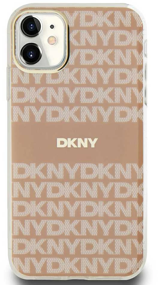DKNY DKHMN61HRHSEP Apple iPhone 11 Xr 6.1 inch rožinės spalvos kietas dėklas IML Mono & Stripe MagSafe