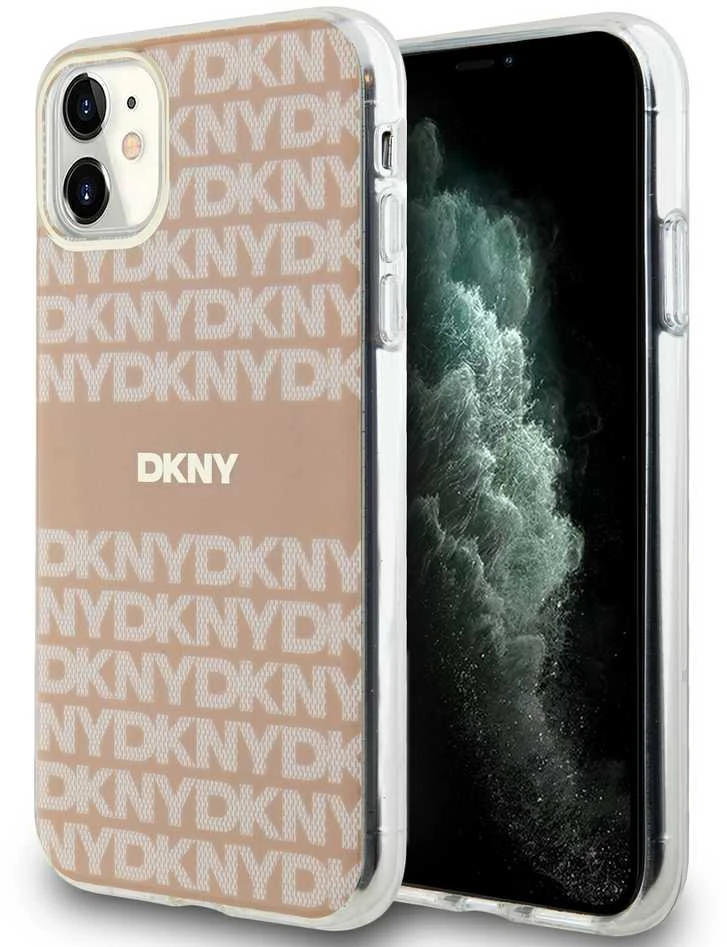 DKNY DKHMN61HRHSEP Apple iPhone 11 Xr 6.1 inch rožinės spalvos kietas dėklas IML Mono & Stripe MagSafe