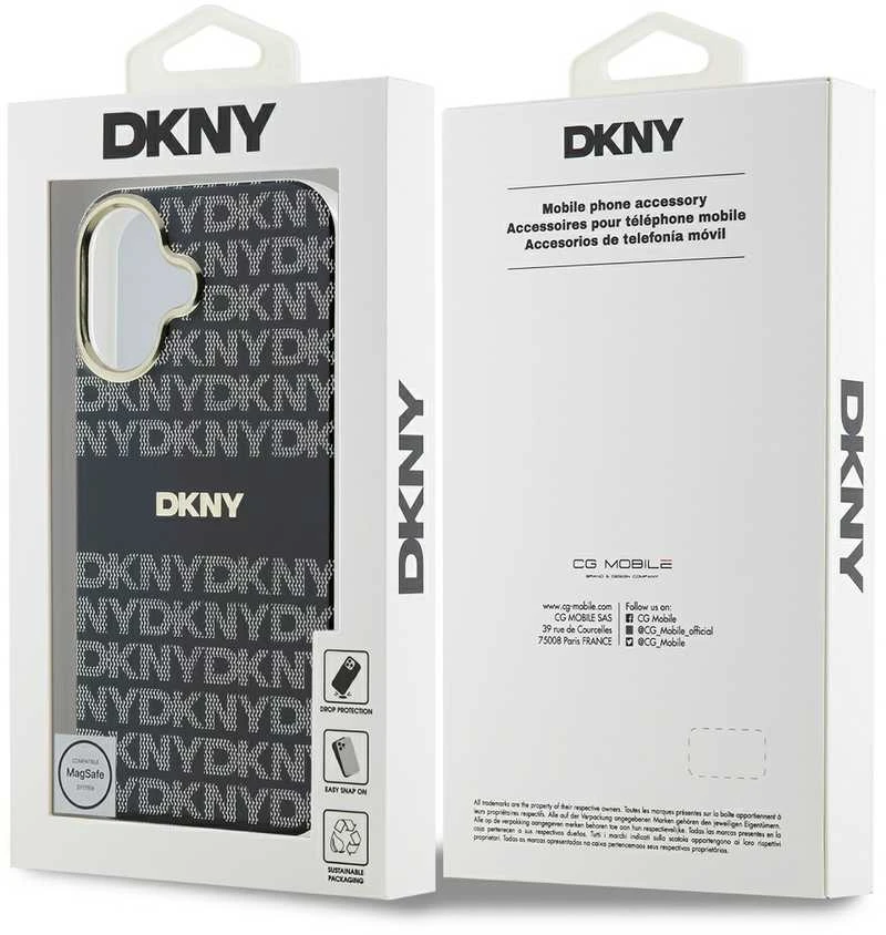 DKNY PC/TPU Repeat Pattern Tonal Stripe Magsafe Apple iPhone 16 dėklas telefonui juodos spalvos