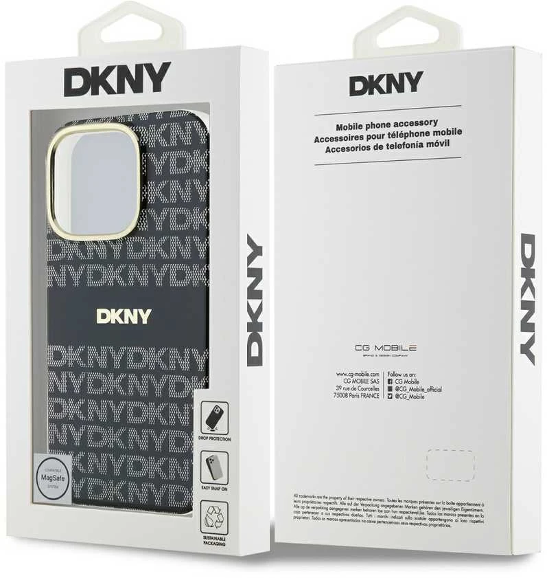 Apple iPhone 16 Pro DKNY Repeat Texture Pattern With Stripe (DKHMP16LHRHSEK) dėklas telefonui juodos spalvos