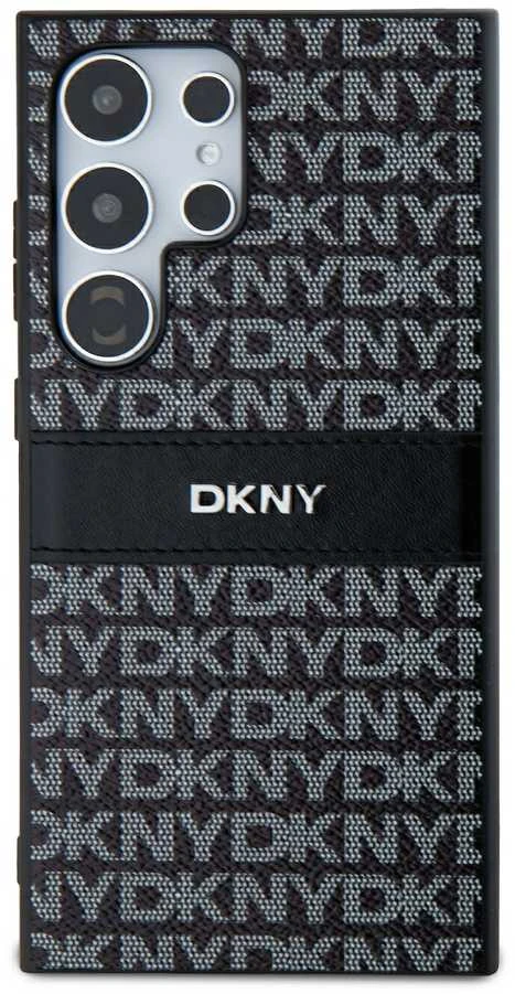 DKNY DKHCS24LPRTHSLK S24 Ultra S928 juodos spalvos kietas dėklas Leather Mono Stripe & Metal Logo