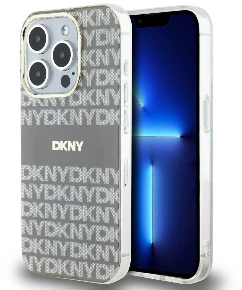 DKNY PC/TPU Repeat Pattern Tonal Stripe Magsafe dėklas telefonui Apple iPhone 14 Pro rusvai gelsvas
