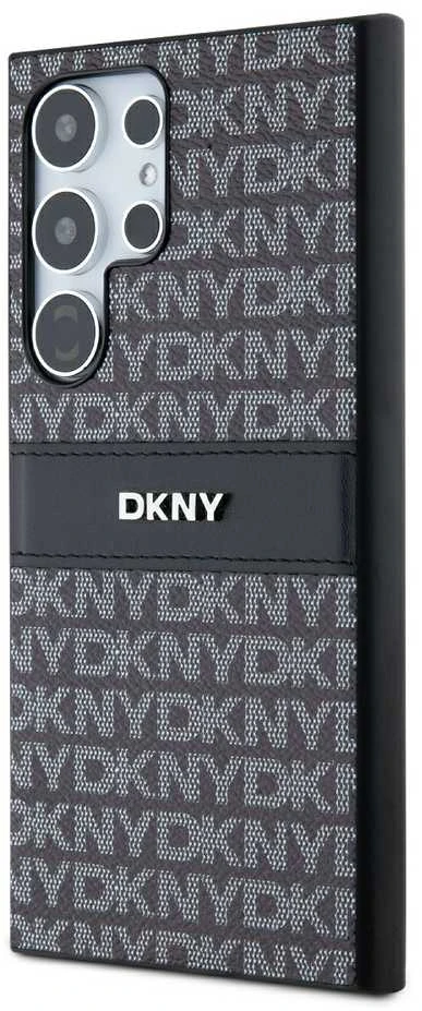 DKNY DKHCS24LPRTHSLK S24 Ultra S928 juodos spalvos kietas dėklas Leather Mono Stripe & Metal Logo
