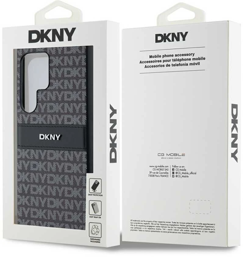 DKNY DKHCS24LPRTHSLK S24 Ultra S928 juodos spalvos kietas dėklas Leather Mono Stripe & Metal Logo