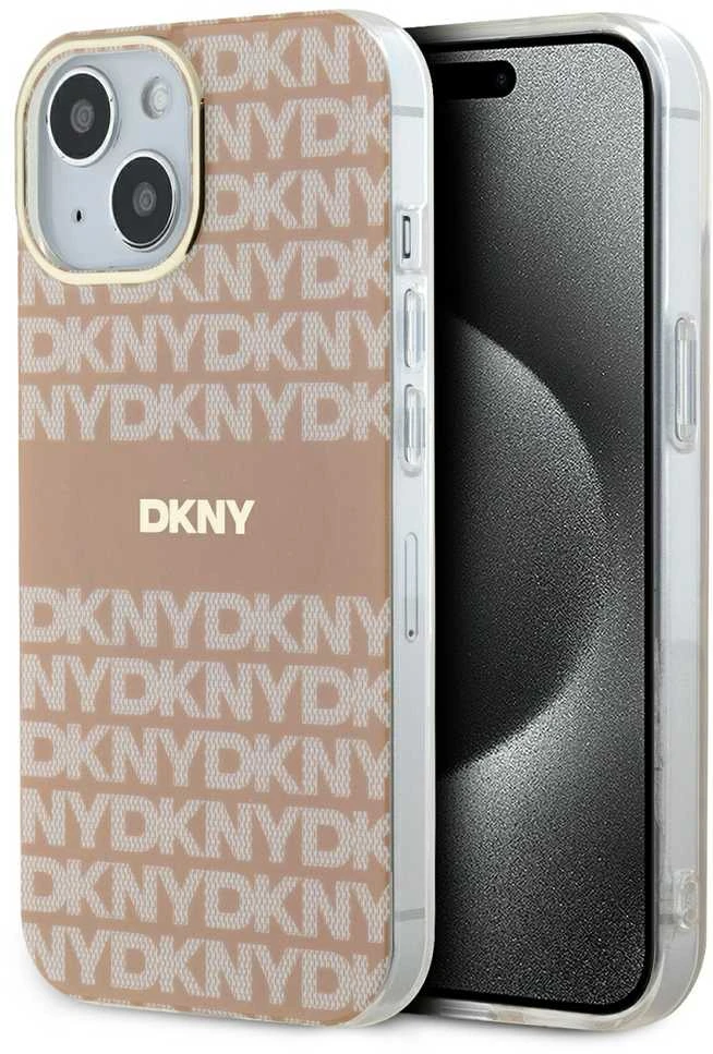 DKNY DKHMP15SHRHSEP Apple iPhone 15 14 13 6.1 inch rožinės spalvos kietas dėklas IML Mono & Stripe MagSafe