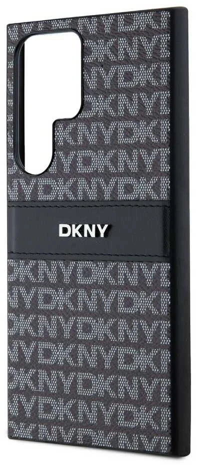 DKNY DKHCS24LPRTHSLK S24 Ultra S928 juodos spalvos kietas dėklas Leather Mono Stripe & Metal Logo
