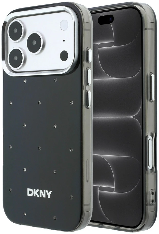 DKNY PC/TPU Rhinestones Magsafe dėklas, skirtas iPhone 18 Pro Max, juodas