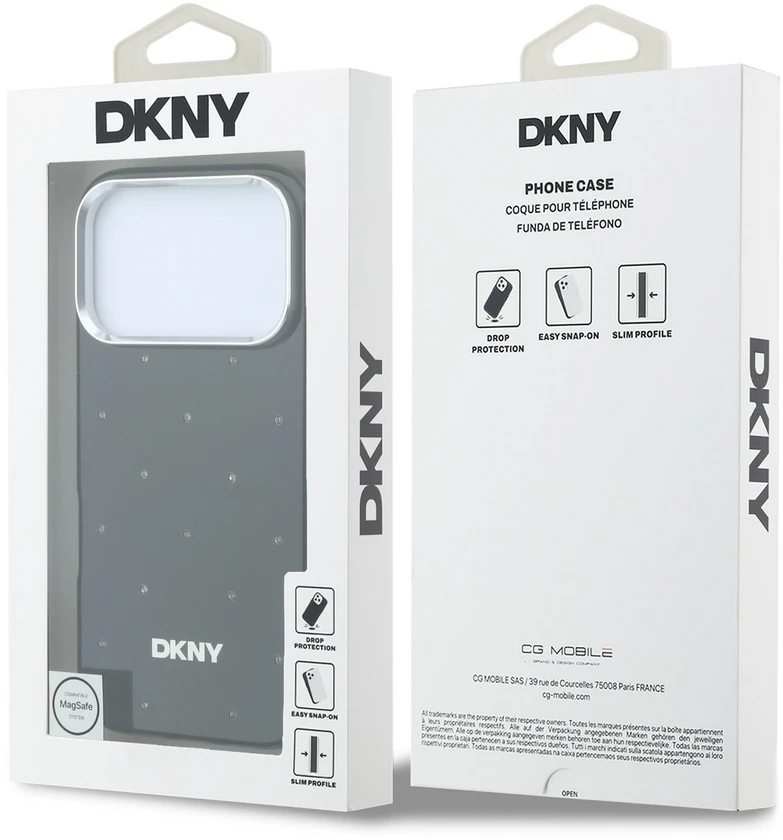 DKNY PC/TPU Rhinestones Magsafe dėklas, skirtas iPhone 18 Pro, juodas