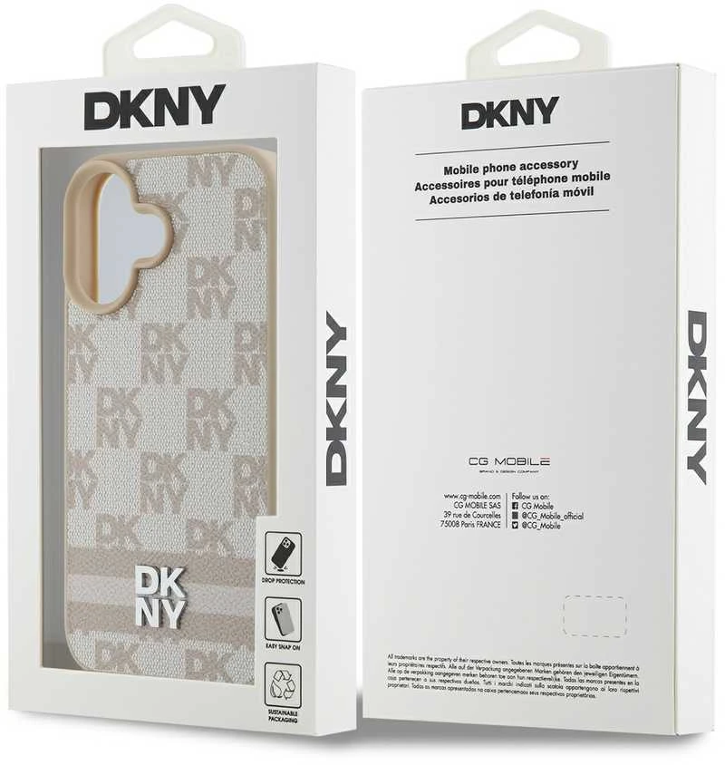 Apple iPhone 16 DKNY Checkered Pattern & Printed Stripes (DKHCP16SPCPTSSP) dėklas telefonui rožinės spalvos
