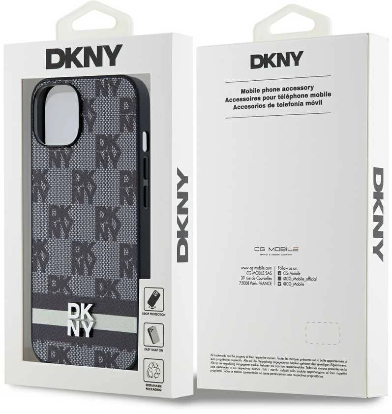 Apple iPhone 13 / 14 / 15 DKNY odinis dėklas Checkered Mono Pattern & Printed Stripes (DKHCP14SPCPTSSK) juodos spalvos