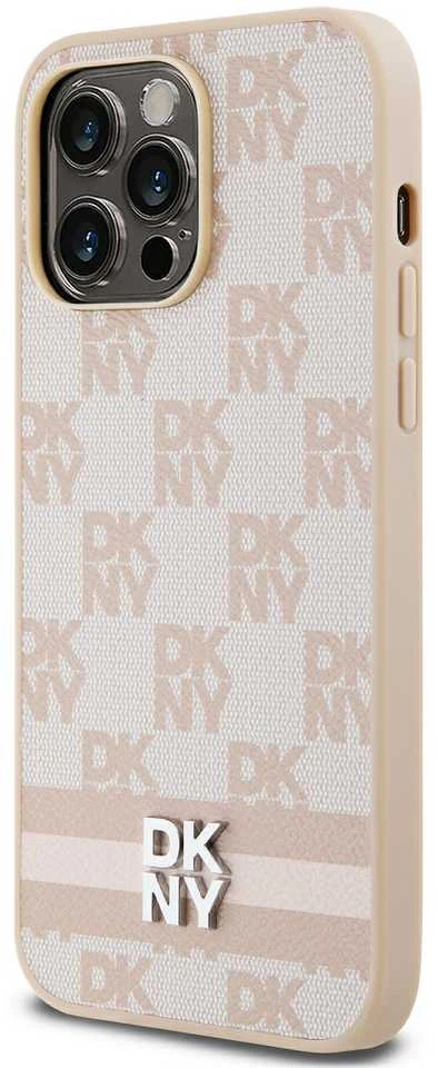 Apple iPhone 15 Pro Max DKNY dėklas odinis Checkered Mono Pattern & Printed Stripes (DKHCP15XPCPTSSP) rožinės spalvos