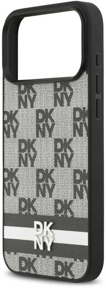 DKNY PU Leather Checkered Pattern and Stripe dėklas skirtas Apple iPhone 17 Pro Max juodos spalvos