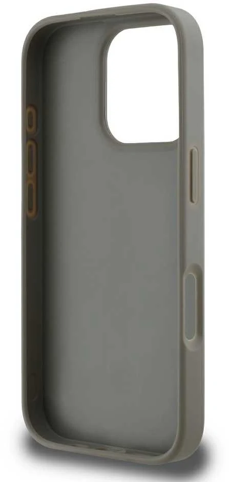 Dėklas DKNY PU odos languotų raštų ir juostelių Apple iPhone 16 Pro rusvai gelsvas