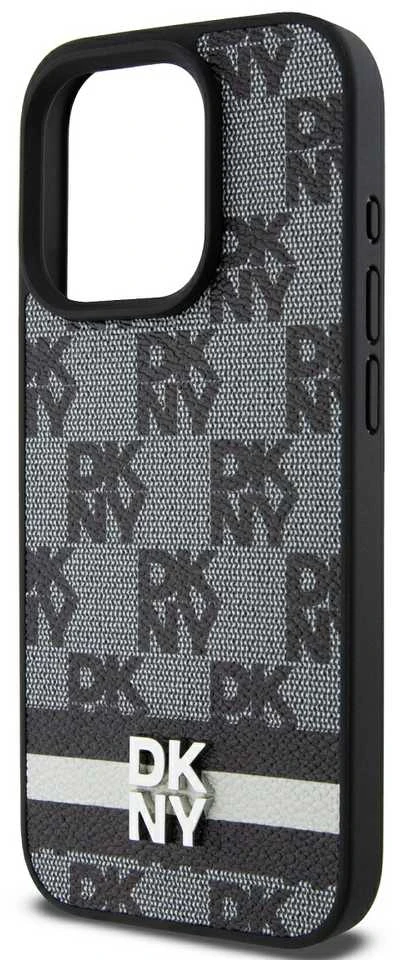 Apple iPhone 15 Pro Max DKNY dėklas odinis Checkered Mono Pattern & Printed Stripes (DKHCP15XPCPTSSK) juodos spalvos