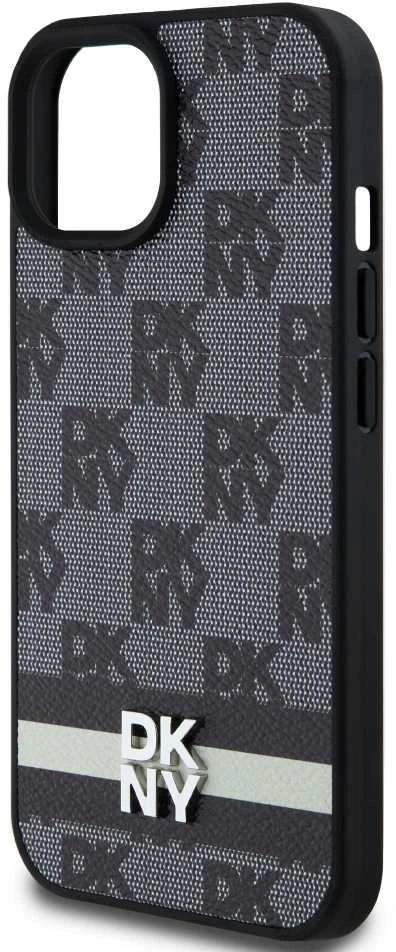 Apple iPhone 13 / 14 / 15 DKNY odinis dėklas Checkered Mono Pattern & Printed Stripes (DKHCP15SPCPTSSK) juodos spalvos