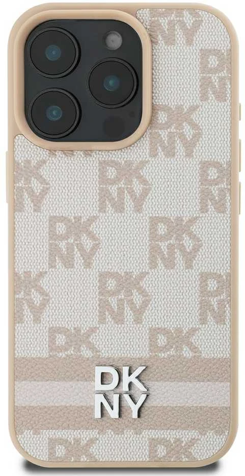 Apple iPhone 16 Pro DKNY Checkered Pattern & Printed Stripes (DKHCP16LPCPTSSP) dėklas telefonui rožinės spalvos