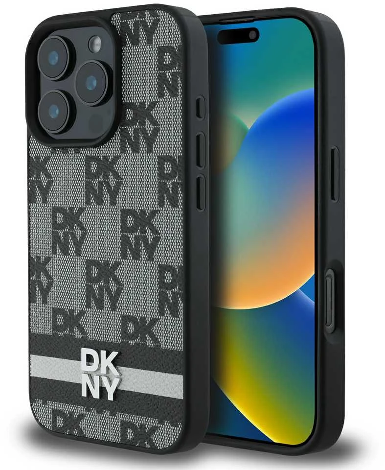 Apple iPhone 16 Pro DKNY Checkered Pattern & Printed Stripes (DKHCP16LPCPTSSK) dėklas telefonui juodos spalvos