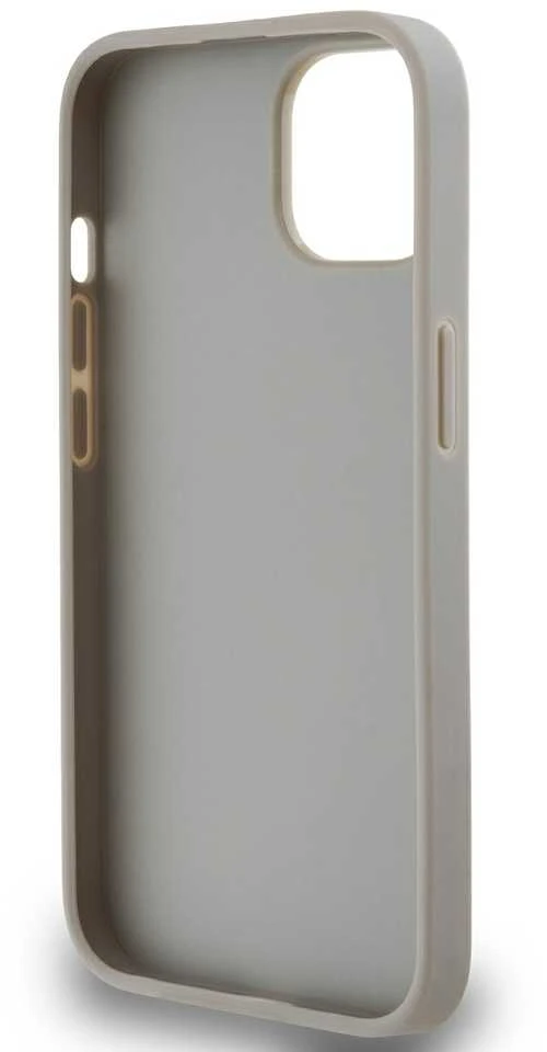DKNY PU Leather Checkered Pattern and Stripe dėklas telefonui Apple iPhone 15 rusvai gelsvas