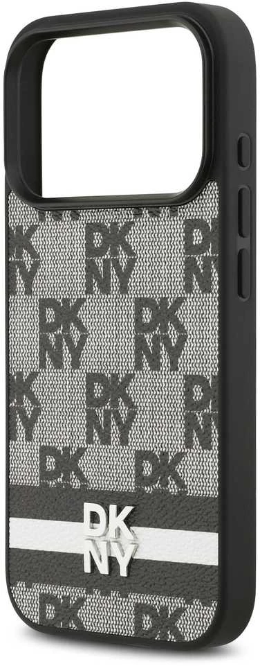DKNY PU Leather Checkered Pattern and Stripe dėklas skirtas Apple iPhone 17 Pro juodos spalvos