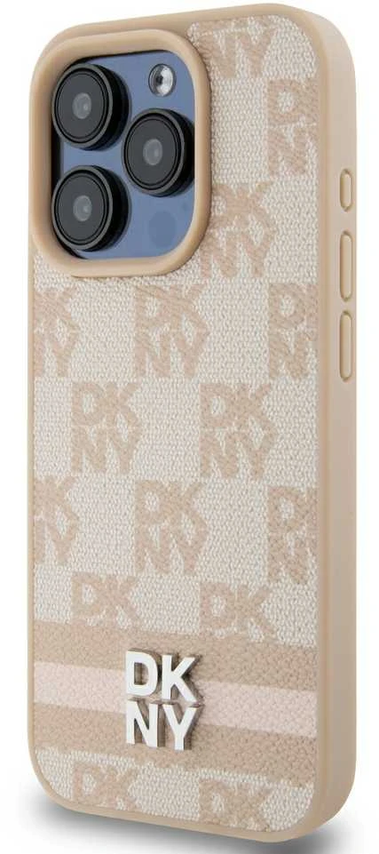 Apple iPhone 14 Pro Max DKNY odinis dėklas Checkered Mono Pattern & Printed Stripes (DKHCP14XPCPTSSP) rožinės spalvos