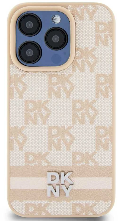 Apple iPhone 15 Pro DKNY odinis dėklas Checkered Mono Pattern & Printed Stripes (DKHCP15LPCPTSSP) rožinės spalvos